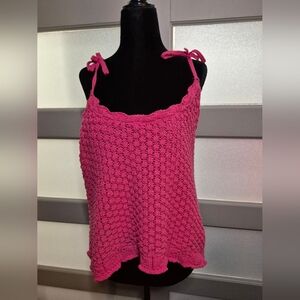 Black Tape Pink Smocked Crochet Crop Top